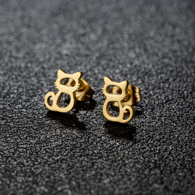 European and American Simple Stainless Steel Fun Cartoon Cat Earrings Ins Fashion Cross-Border Foreign Trade Earrings In Stock Wholesale