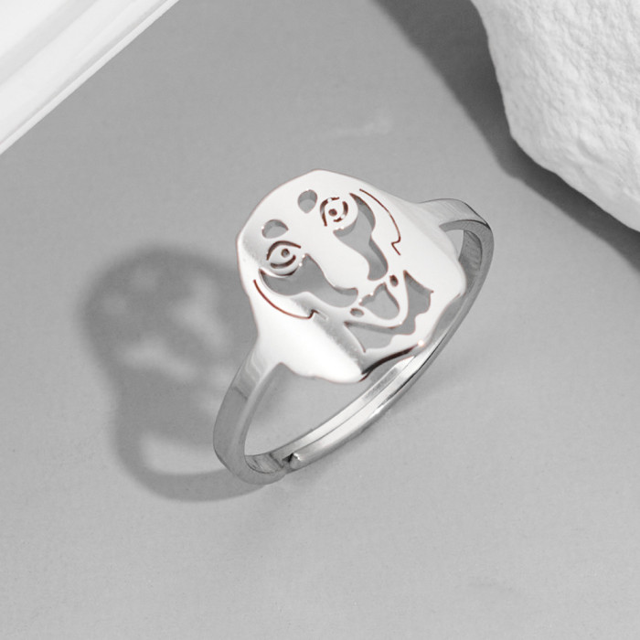 European and American Cross-Border New Stainless Steel Ring Ins Style Female Niche Light Luxury Cute Small Animal Cat Dog Open Ring