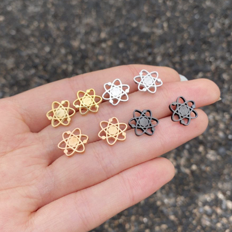 Japanese Style Planet Cartoon Women Fashionable New Molecular Earrings Ins Simple Hollow Geometric Cross-Border Ear Jewelry