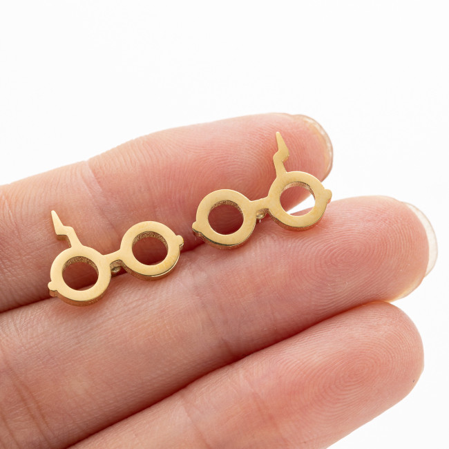 2025 New Fashion Stainless Steel Cartoon Glasses Pattern Earrings INS Piercing Ear Bone Studs In Stock