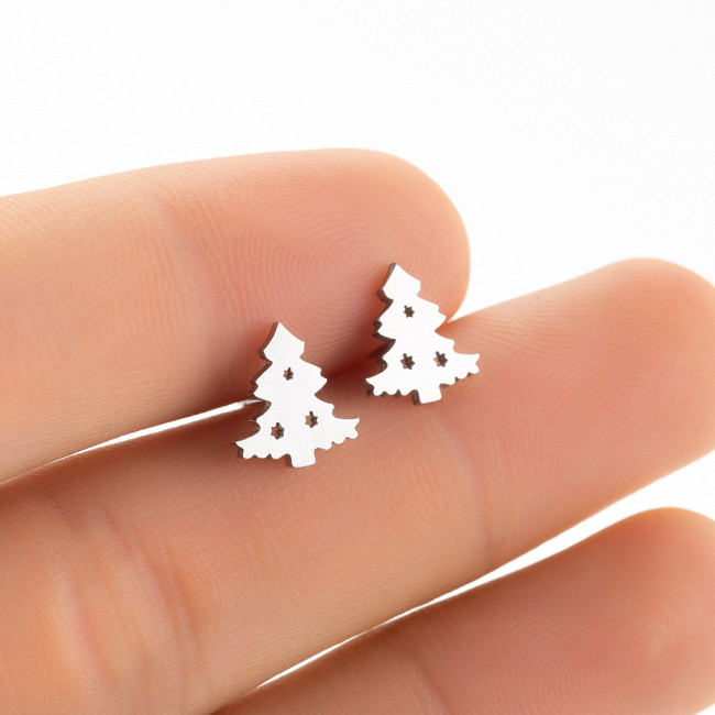 Fashion Simple Stainless Steel Christmas Tree Earrings for Women Fresh Christmas New Year Gift Earrings Wholesale