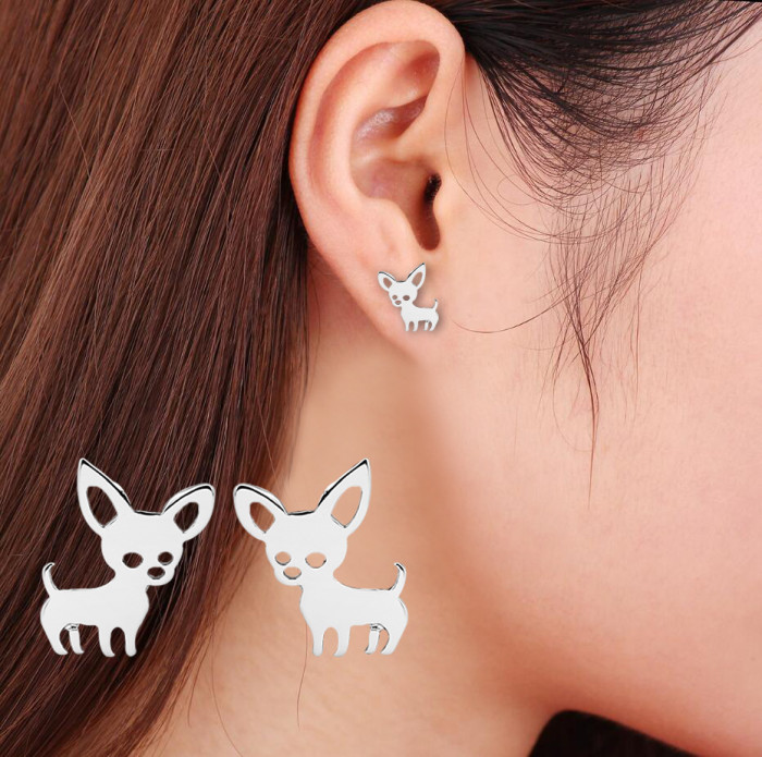 E-commerce New Simple Cute Puppy Cute Earrings Stainless Steel Small Animal Earrings Jewelry Wholesale
