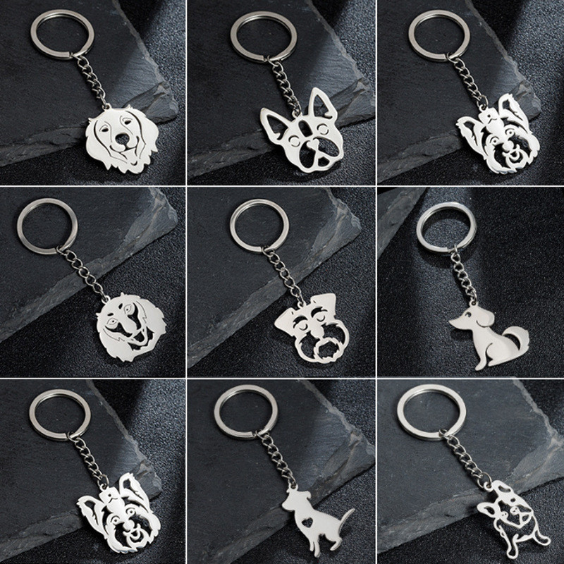 Foreign Trade Cross-Border New Stainless Steel Key Accessories Cute Small Animal Pet Dog Pendant Keychain Accessories