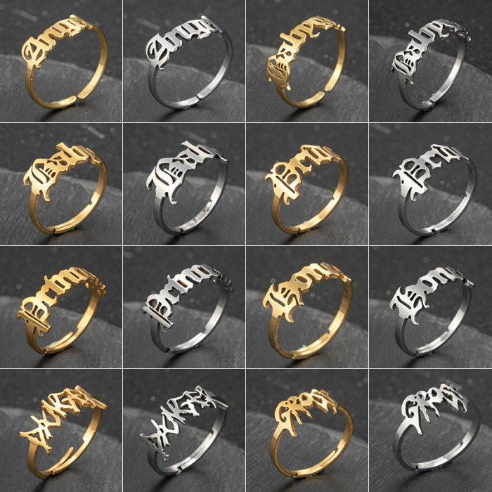 Summer New Fashion Letter Ring for Women, Unique Niche Retro Open Angel Ring, Cross-Border Jewelry Wholesale