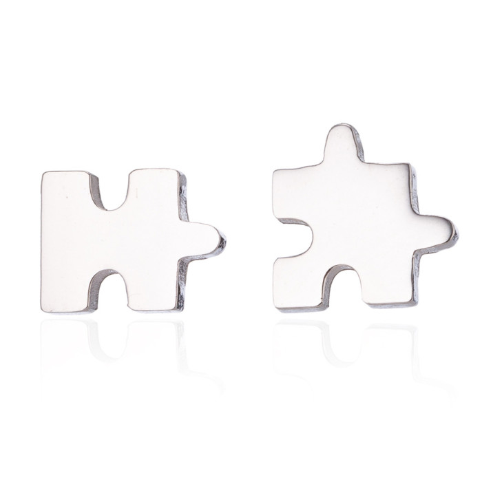 European and American Couple New Simple Geometric Irregular Shape Puzzle Earrings Ins Asymmetric Ear Bone Stud Wholesale