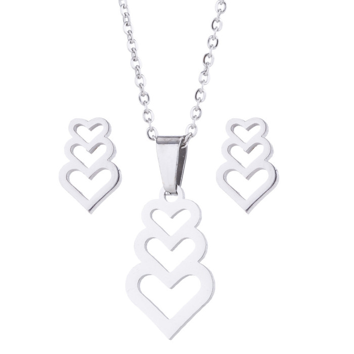 Women's New Personalized Stainless Steel Animal Series Necklace Earrings Fashion Simple Jewelry Set Wholesale