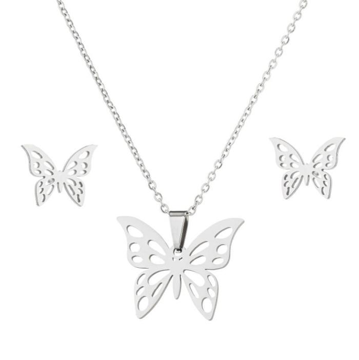 Fashion Butterfly Necklace for Women, Light Luxury Niche Design, Stainless Steel New Jewelry, Cute Insect Earrings Three-Piece Set