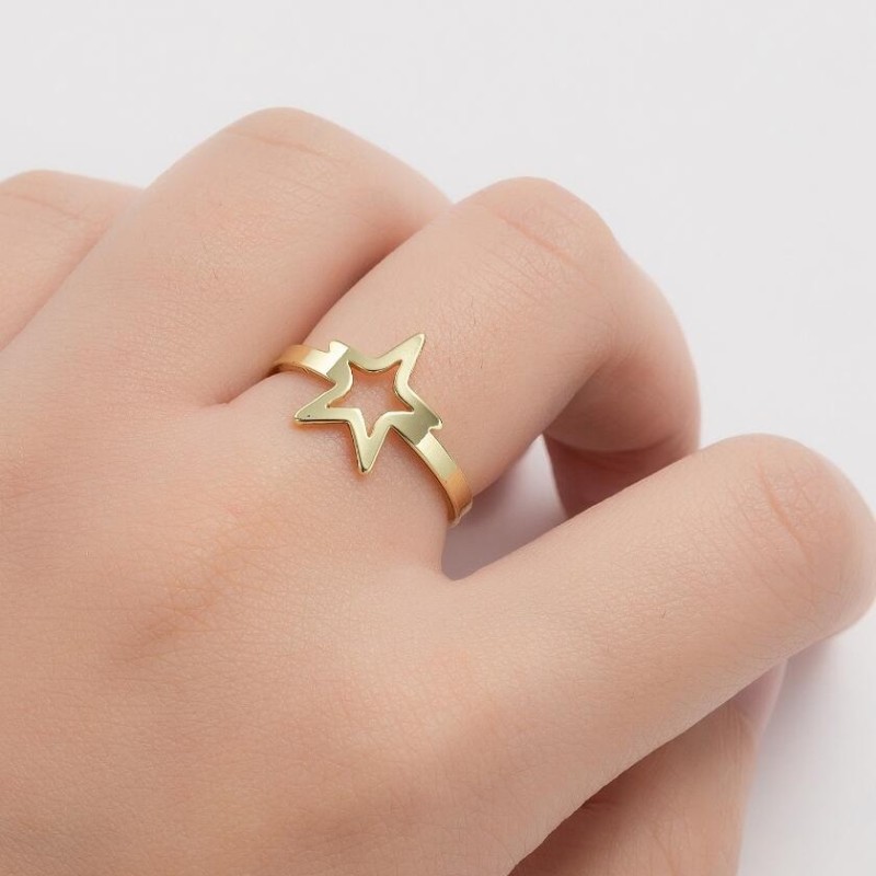Japanese and Korean Simple Crescent New Stainless Steel Star Moon Ring for Women Sweet Style Star Moon Ring Manufacturer Wholesale