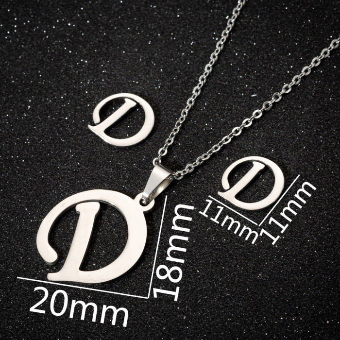 Retro 26 English Alphabet Earrings Necklace Three-Piece Set Women's Fashion New Jewelry Wholesale, Jewelry Sets