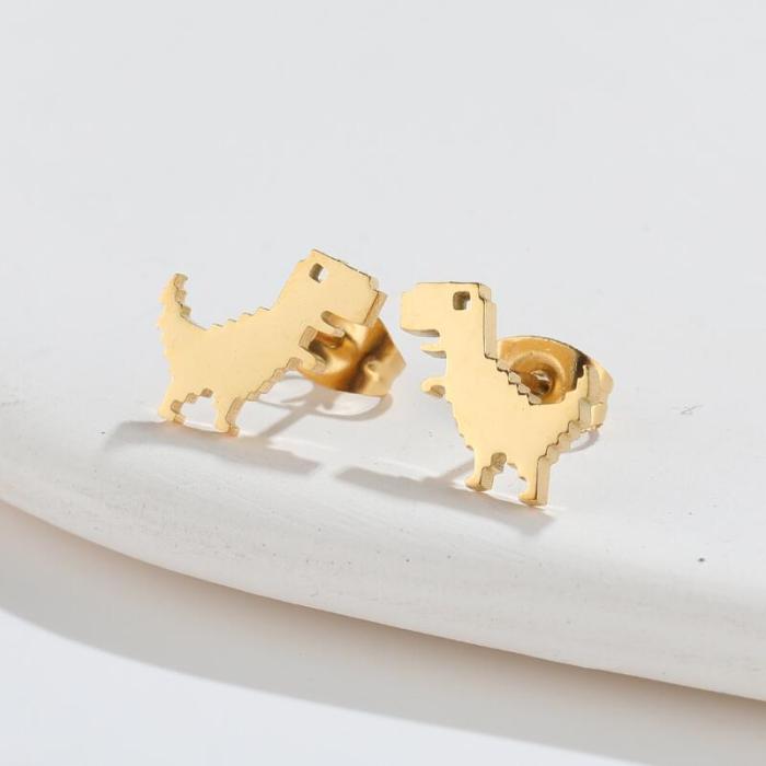 Cute Tyrannosaurus Dinosaur Earrings Mini Simple Stainless Steel Small Animal Earrings Cross-Border E-commerce New Product Earrings Wholesale