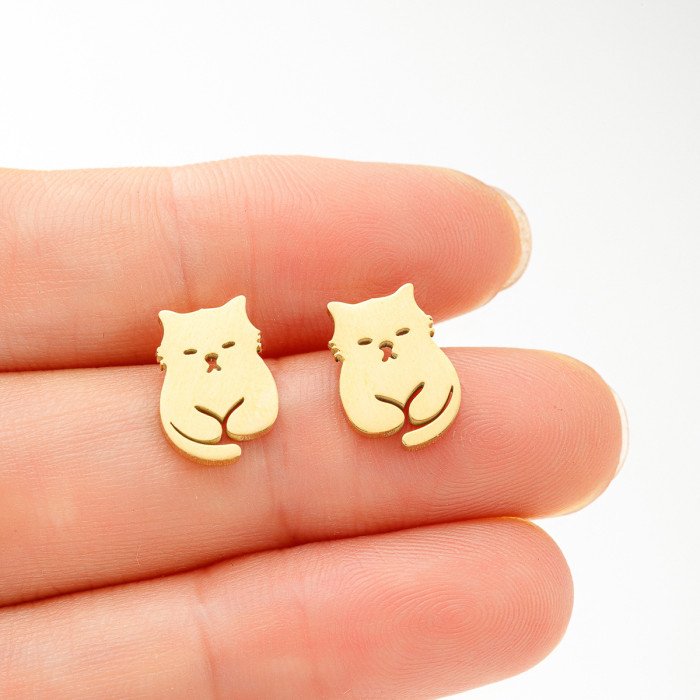Fashion French Niche Style Stainless Steel Simple Cute Small Animal Pet Cat Earrings Women's Mini Ear Jewelry