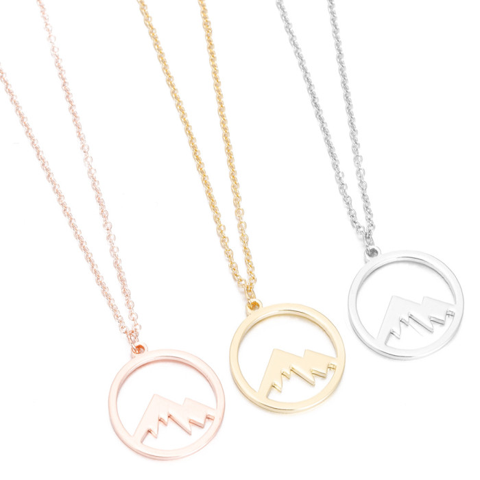 Mountain Peak Forest Style Forest Jewelry Women's Geometric Round Stainless Steel Hollow Mountain Peak Pendant Collar...