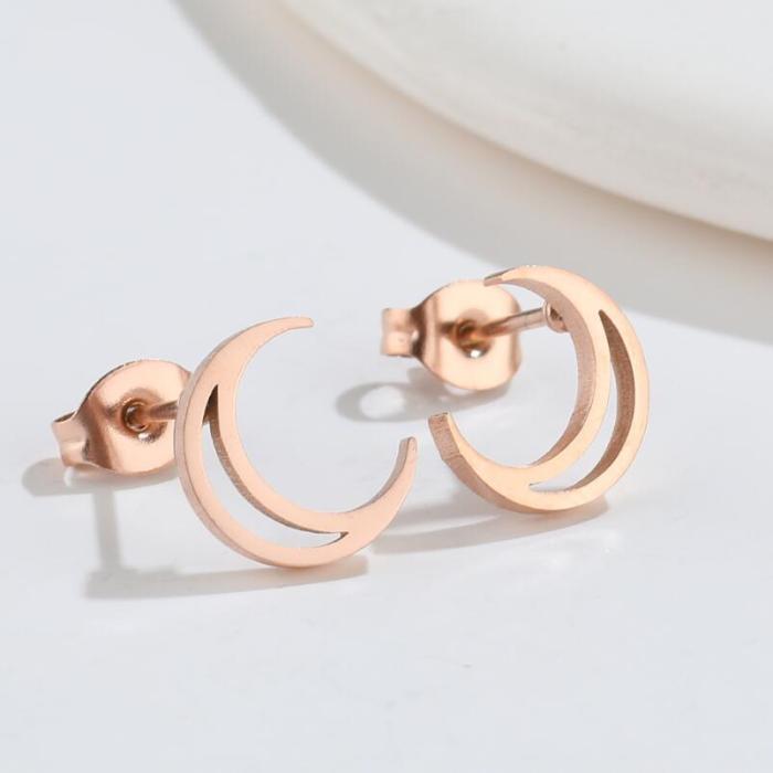 Korean Version Japanese Style Sweet New Geometric Simple Heart-Shaped Moon Earrings Asymmetric Key Lock Stud Earrings Wholesale