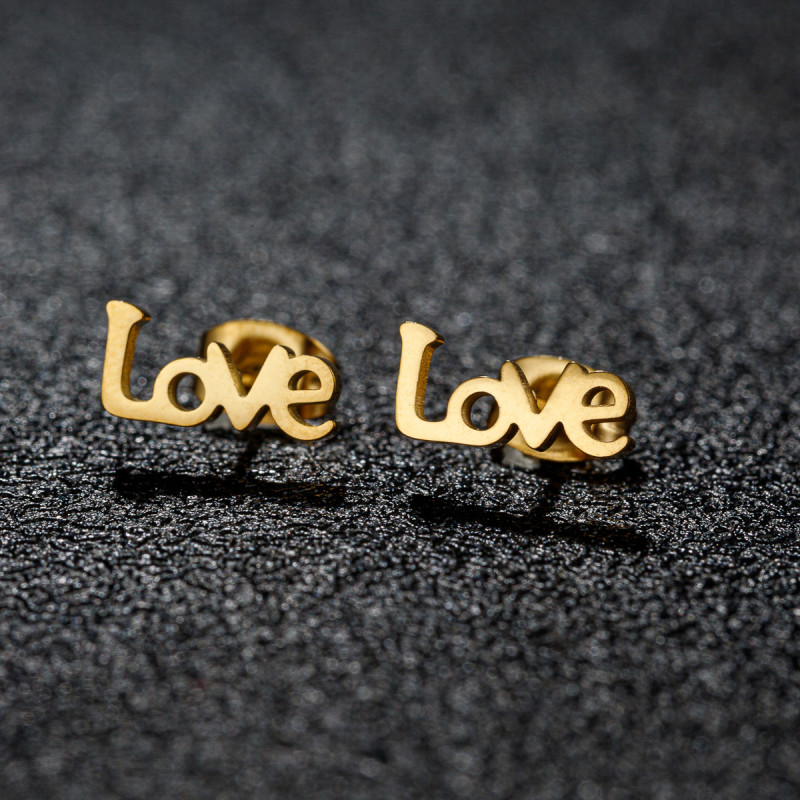 European and American Retro English Letter LOVE Earrings INS Fashion Stainless Steel Cross-Border Valentine's Day Best Friend Earrings In Stock