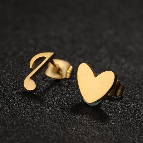 Korean Version 18K Earrings Vacuum Electroplated Stainless Steel Ear Bone Studs for Women Asymmetric Musical Note Heart Versatile Earrings In Stock