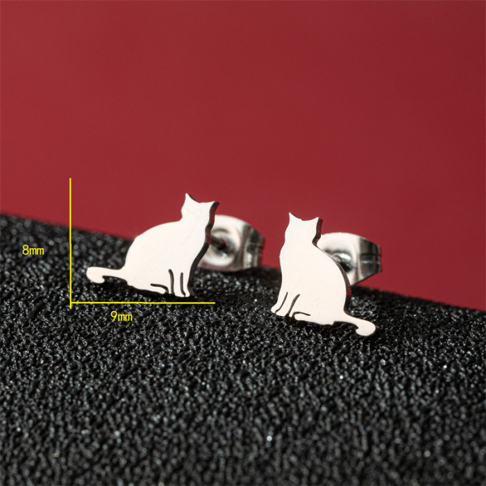 European and American Foreign Trade New Stainless Steel Zodiac Dog Mini Earrings for Women Fashion Cute Cat Ear Jewelry Wholesale