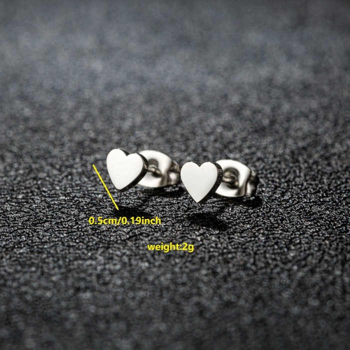 Stainless Steel Vintage Geometric Simple Heart-Shaped Earrings Cute Sweet Daily Minimalist Ins Style Earrings Hip-Hop