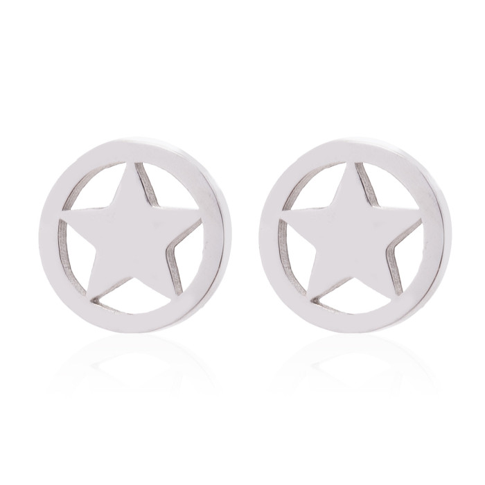 New Black Series Stainless Steel Simple Star Moon Earrings Girl Personality Star Moon Earrings Accessories Wholesale