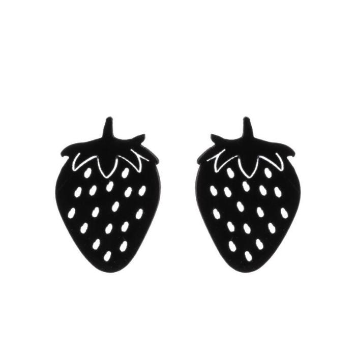 Korean and Japanese Style Stainless Steel Simple Personality Fruit Small Earrings Fashion Simple Strawberry Apple Asymmetric Ear Bone Studs