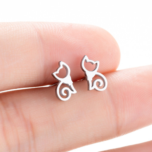 European and American Cute Pet Kitten Earrings Cross-Border Fashion Small Animal Ear Bone Studs Feminine Niche Earrings Wholesale