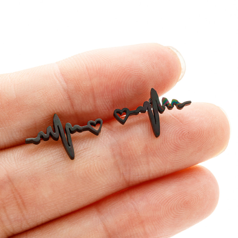 Foreign Trade Cross-Border New Valentine's Day Heart-Shaped Heartbeat Lightning Pattern Earrings Stainless Steel Cut Earrings In Stock Wholesale