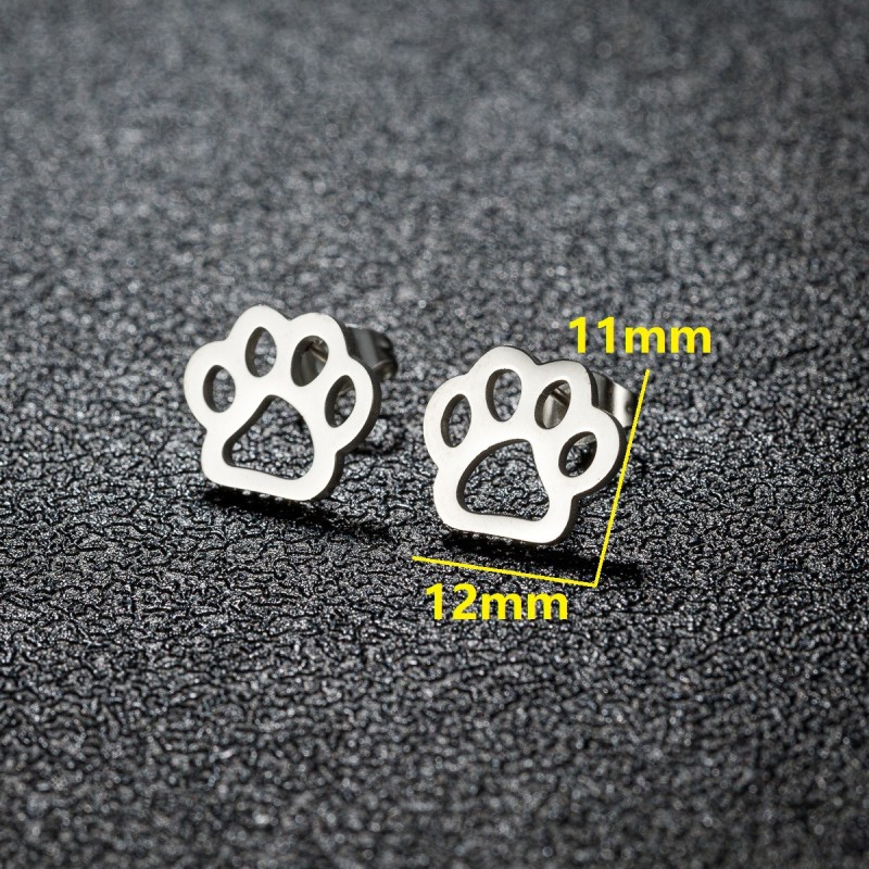 Stainless Steel Cut Fashion Personality Bear Paw Footprint Heart Hollow Ear Bone Stud Cute Earrings for Girls Export Accessories