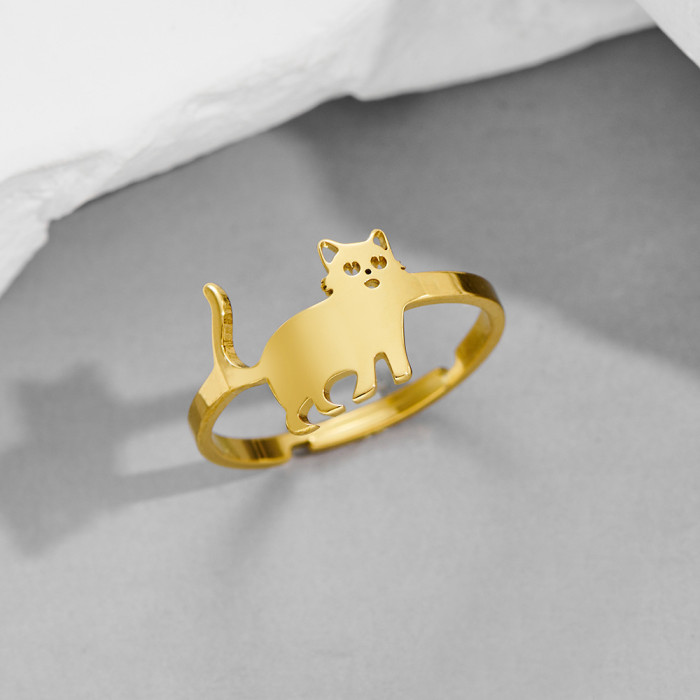 Foreign Trade Cut Stainless Steel Simple Earrings Ins Fashion Cute Small Animal Deer Cat Dog Hand Jewelry Ring