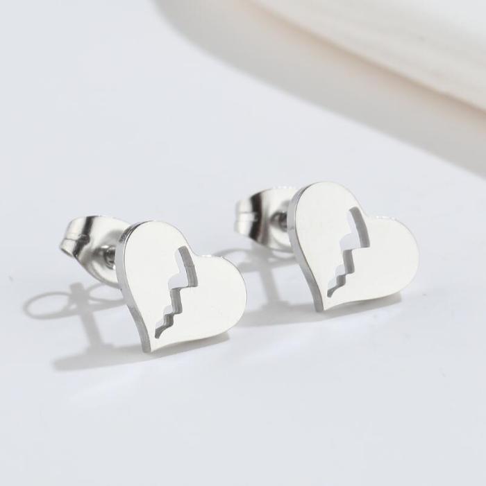 Korean Version Japanese Style Sweet New Geometric Simple Heart-Shaped Moon Earrings Asymmetric Key Lock Stud Earrings Wholesale