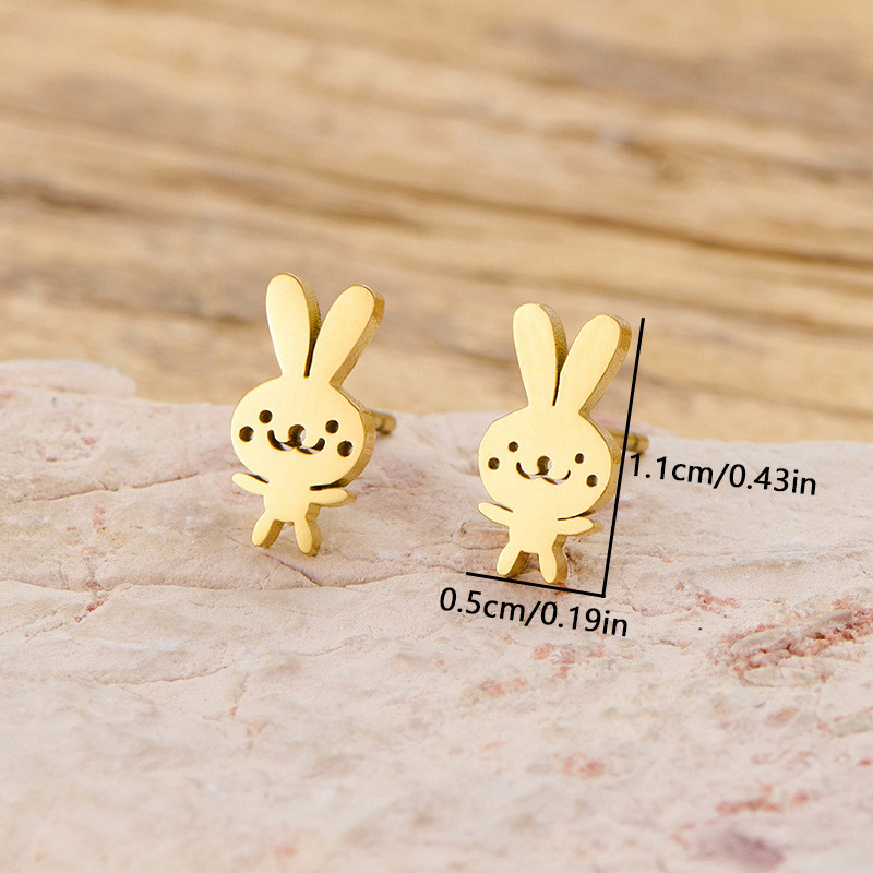 Cross-Border Wholesale Stainless Steel Cutting Fashion Cartoon Small Animal Zodiac Rabbit Earrings for Women Sweet Cute Ear Jewelry
