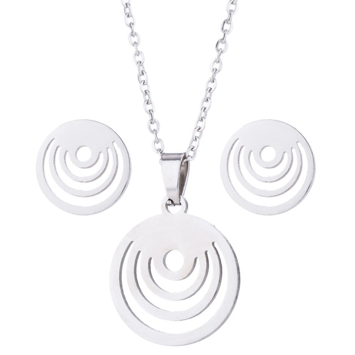 Fashion Snowflake Earrings Necklace Jewelry Set Cute Mickey Heart Three-Piece Set Wholesale for Men and Women