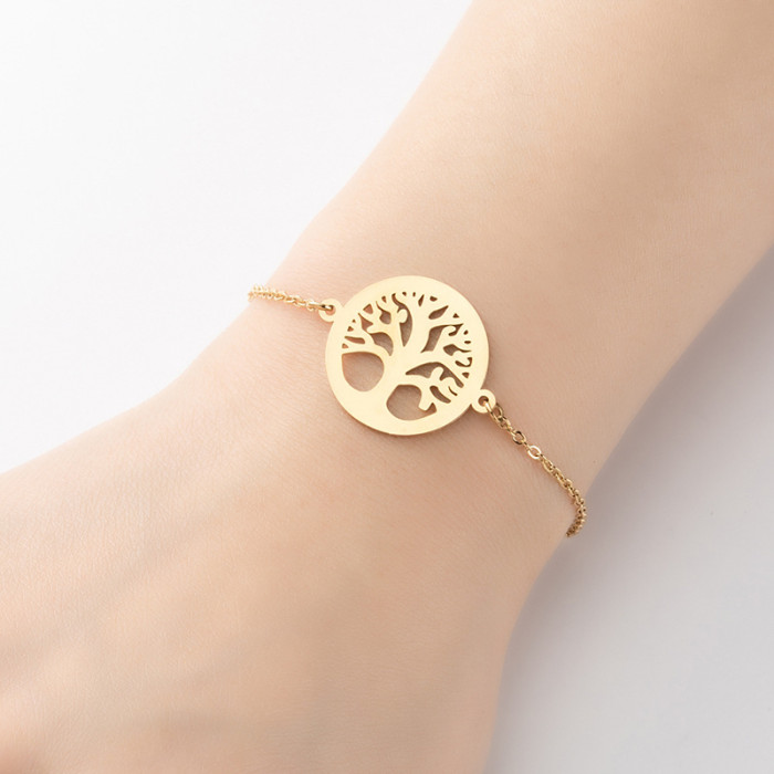 Minimalist European and American Cross-Border New Ins Fashion Tree of Life Flower Stamen Bracelet Fashionable Personality Feather Hand Jewelry