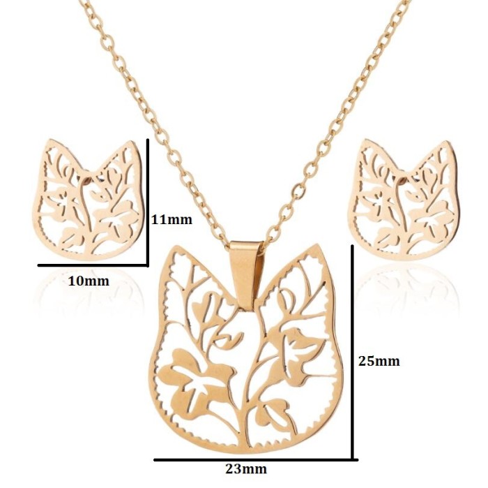 Style Fashion Simple Football Volleyball Feather Flower Animal Pendant Stainless Steel Earrings Necklace Three-Piece...