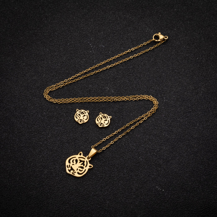18K Gold Little Tiger Earrings for Women, Stainless Steel Fresh New Year Pendant Necklace, In Stock Wholesale