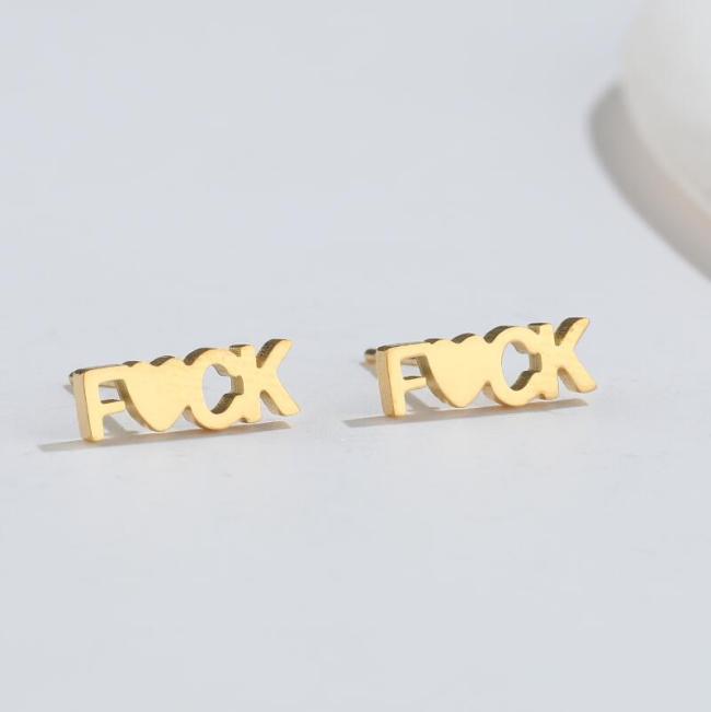 European and American Geometric Simple Heart-shaped Earrings Ins Fashion Personality Retro English Letter Combination Fuck Earrings