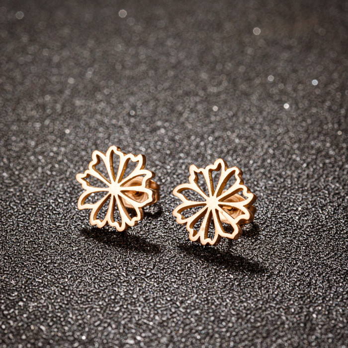 Fashionable Personality Fresh Stainless Steel Geometric Simple Hollow Flower Earrings Niche Light Luxury French Style Women's Earrings