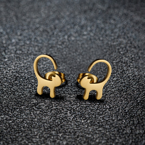 Simple Versatile Glossy Long Tail Cat Earrings Ins Style Cute Cartoon Stainless Steel Pet Animal Ear Jewelry for Women