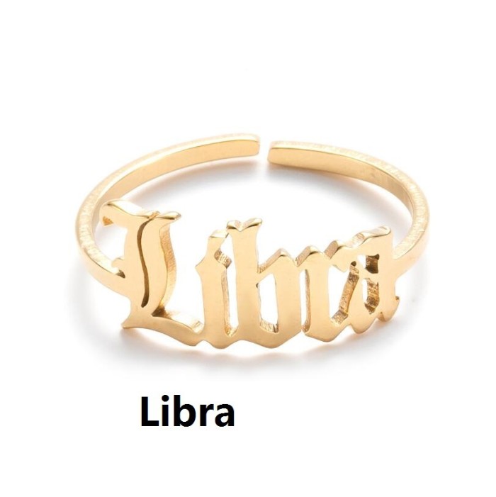 Foreign Trade Cross-Border Couple Zodiac Rings for Women, Korean and Japanese Style Stainless Steel Vintage Twelve Zodiac Simple Open Rings, Ins Style
