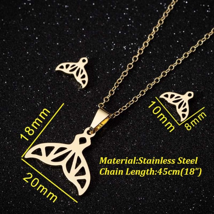 Mom Holding Child Necklace Earring Set Ins Cross-Border Fashion 18K Gold Heart Geometric Simple Three-Piece Jewelry Set
