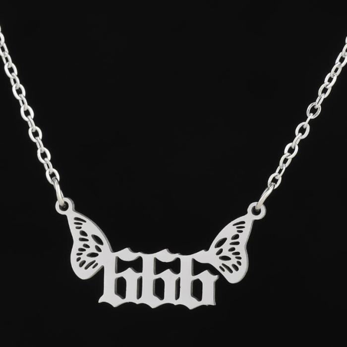 Jewelry Stainless Steel Women's Niche Light Luxury Angel Number Pendant Necklace 000-999 Butterfly Wings
