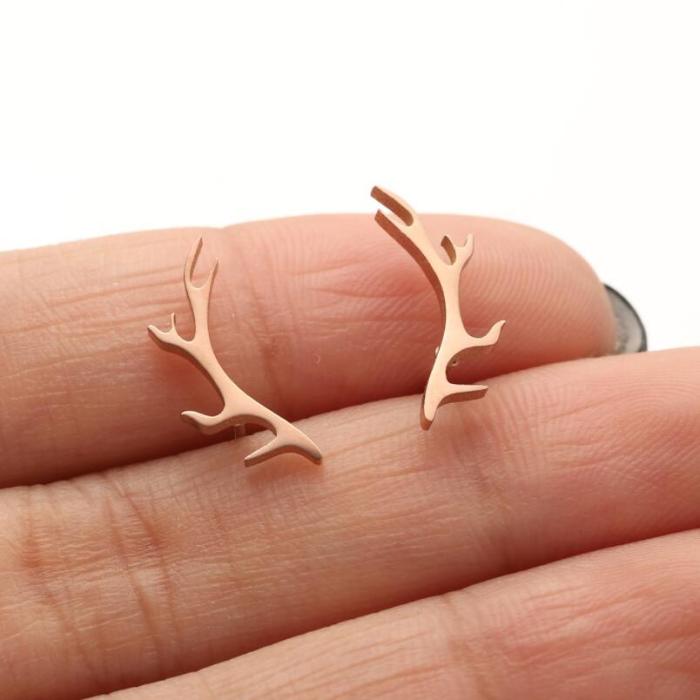 2025 Women's Japanese and Korean Style Deer Antler Earrings Forest Style Sweet Personality Simple Fresh Deer Antler Earrings Wholesale