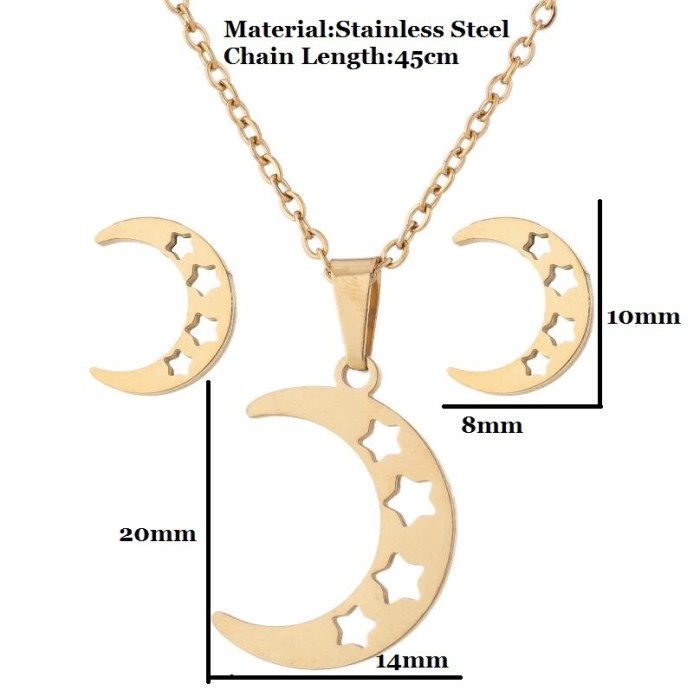 New Stainless Steel Geometric Earrings European and American Fashion Heart Star Moon Small Animal Galloping Horse Collarbone Chain Set