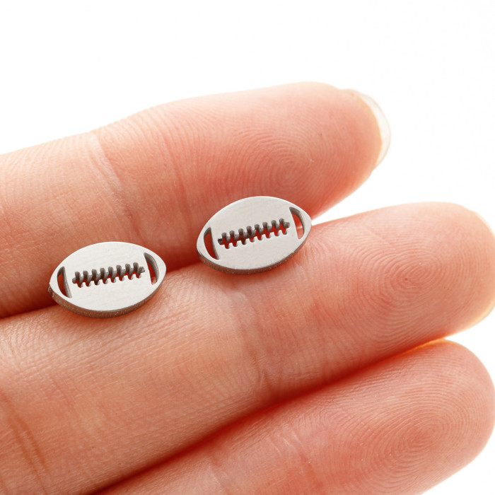 Stainless Steel 18K Gold Plated European and American Style Sports Series Rugby Pattern Earrings Mini Simple Piercing Ear Jewelry