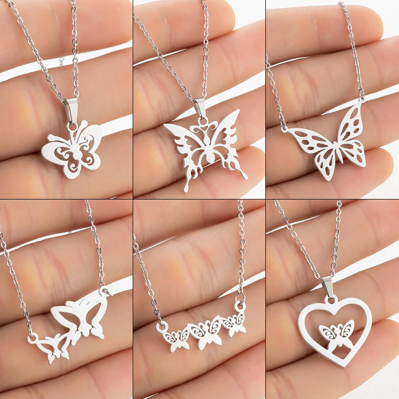 Korean Style New Personality Butterfly Necklace for Girls, Fresh Stainless Steel Collarbone Chain, Manufacturer's In-Stock Wholesale