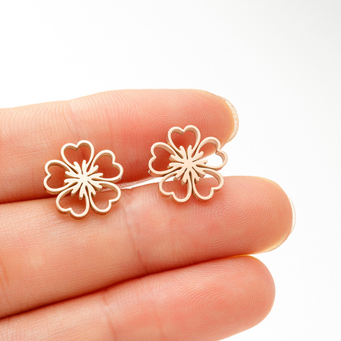 French Style Flower Earrings Ins Hollow Stainless Steel New Rose Flower Maple Leaf Mushroom Earrings Best Friend Ear Jewelry