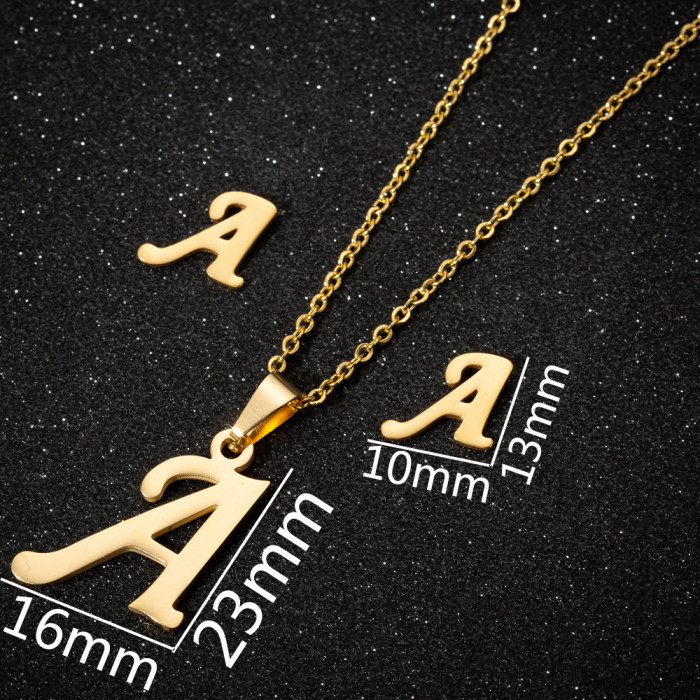 Stainless Steel 26 Letter Pendant Necklace Set European and American New Style Earrings Women's Letter Necklace Niche Accessories Wholesale