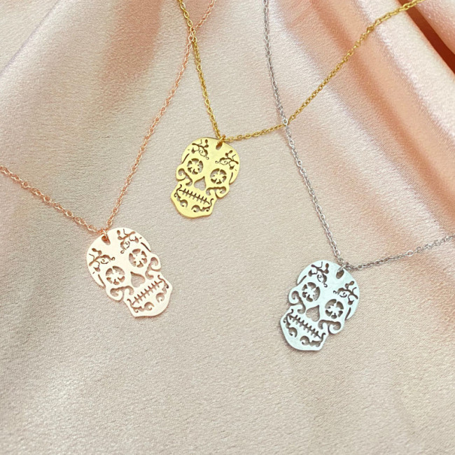 New Style Personalized Hollow Ins Necklace Stainless Steel Skull Halloween Collarbone Chain Manufacturer Wholesale