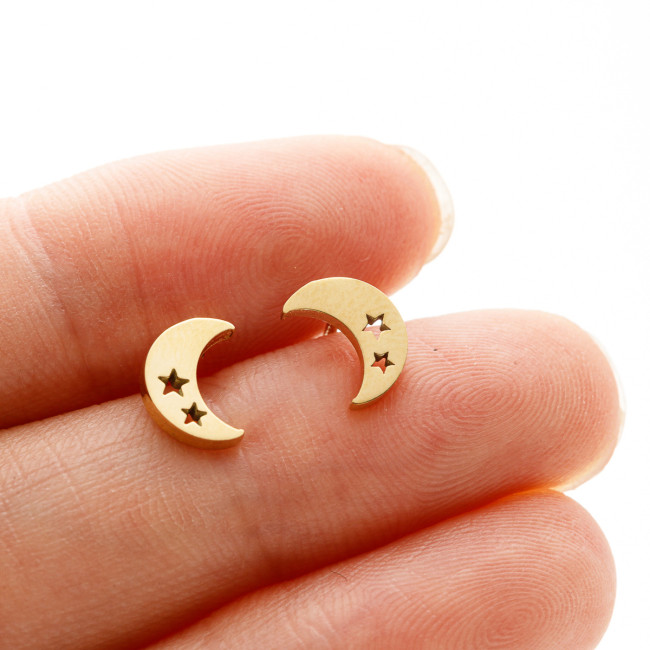 Korean Fashion Star and Moon Earrings Ins Mini Simple Stainless Steel Cut Earrings Cross-Border Foreign Trade Jewelry Wholesale