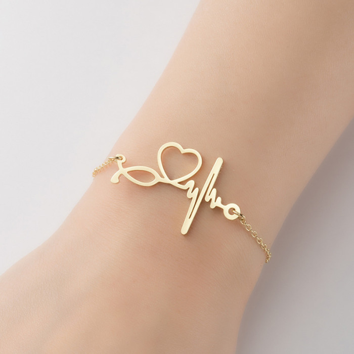 Yiwu Small Commodities Simple Geometric New Heart Pendant Bracelet Stethoscope ECG Hand Jewelry Wholesale