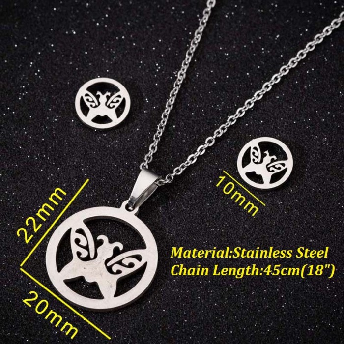 European and American Foreign Trade New Cartoon Animal Three-Piece Set Fashion Geometric Gesture Heart Necklace Earrings Jewelry