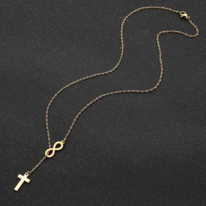 Cross-Border Amazon Source European and American Simple Geometric Cross Eight-Character Double Pendant Necklace for Women Wholesale Ins Style